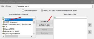 Создание таблицы текущих торгов